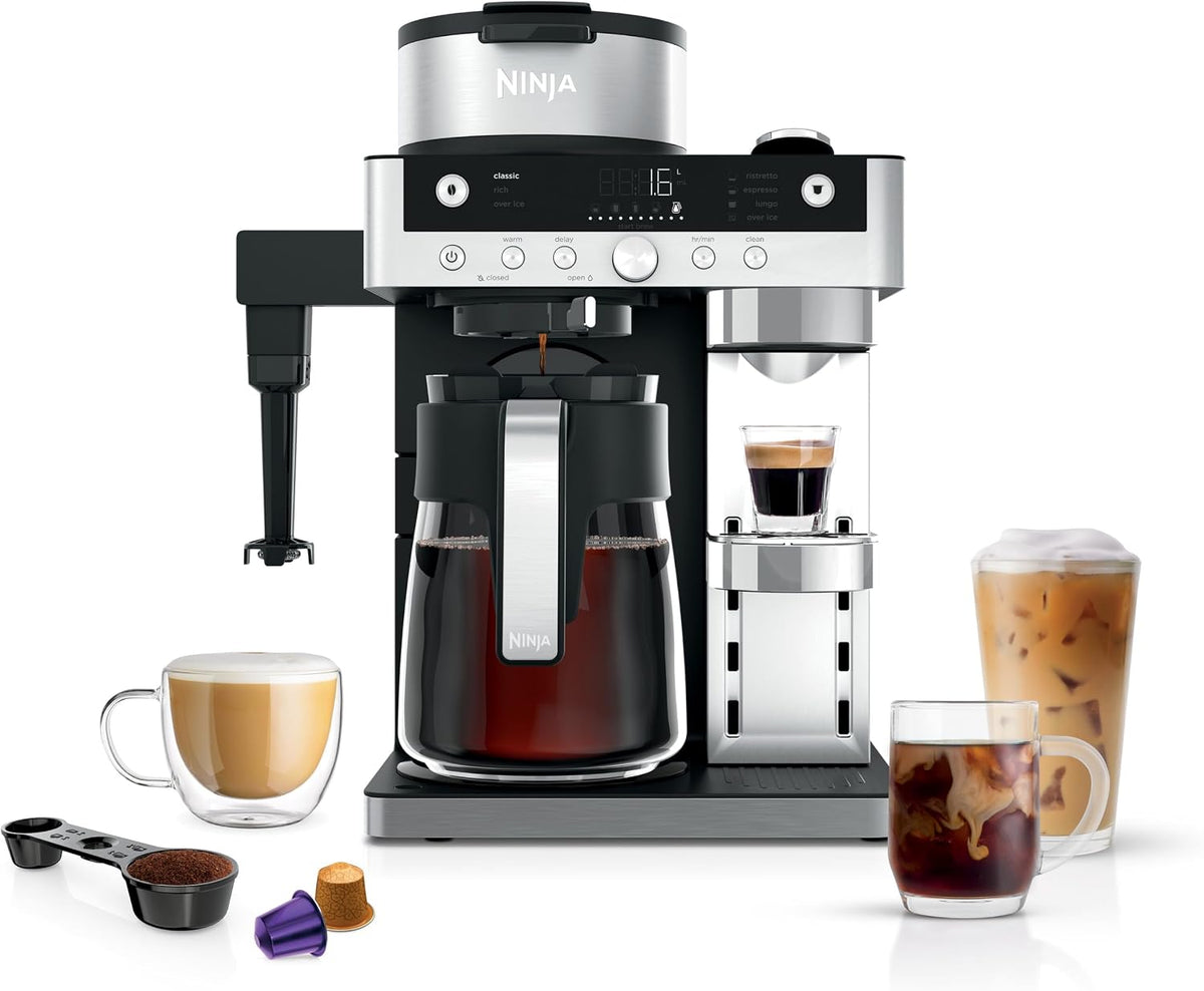 Ninja Prestige 2-in-1 Filterkaffee- und Kapselmaschine mit integriertem Milchaufschäumer, Kaffeemaschine, 41,1 cm, 27,4 cm, 32,6 cm, 6,18 kg, Schwarz