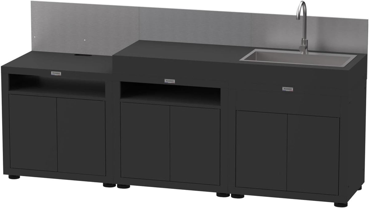 LE MARQUIER 3-Elemente-Küche mit Anrichte, Kochschrank, Praktisch, Outdoor, 55 cm, 1 M, 40,6 cm, Edelstahl, Schwarz