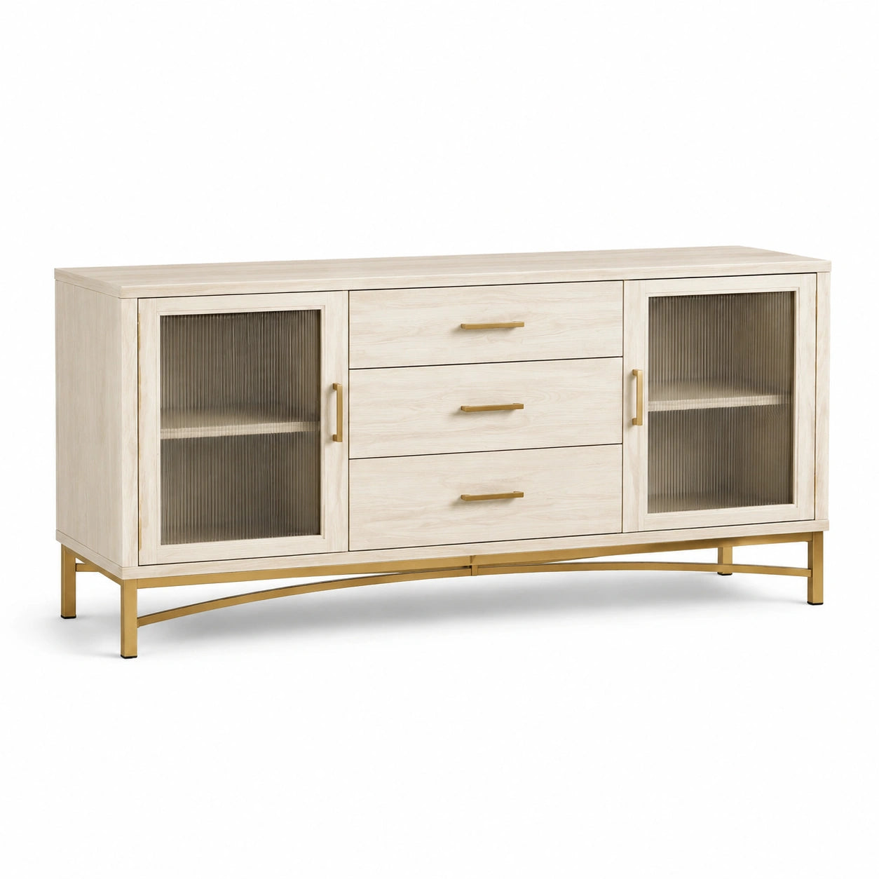 Esszimmerschrank aus Holz mit geriffelter Glasfront und Metallgestell 150 cm
