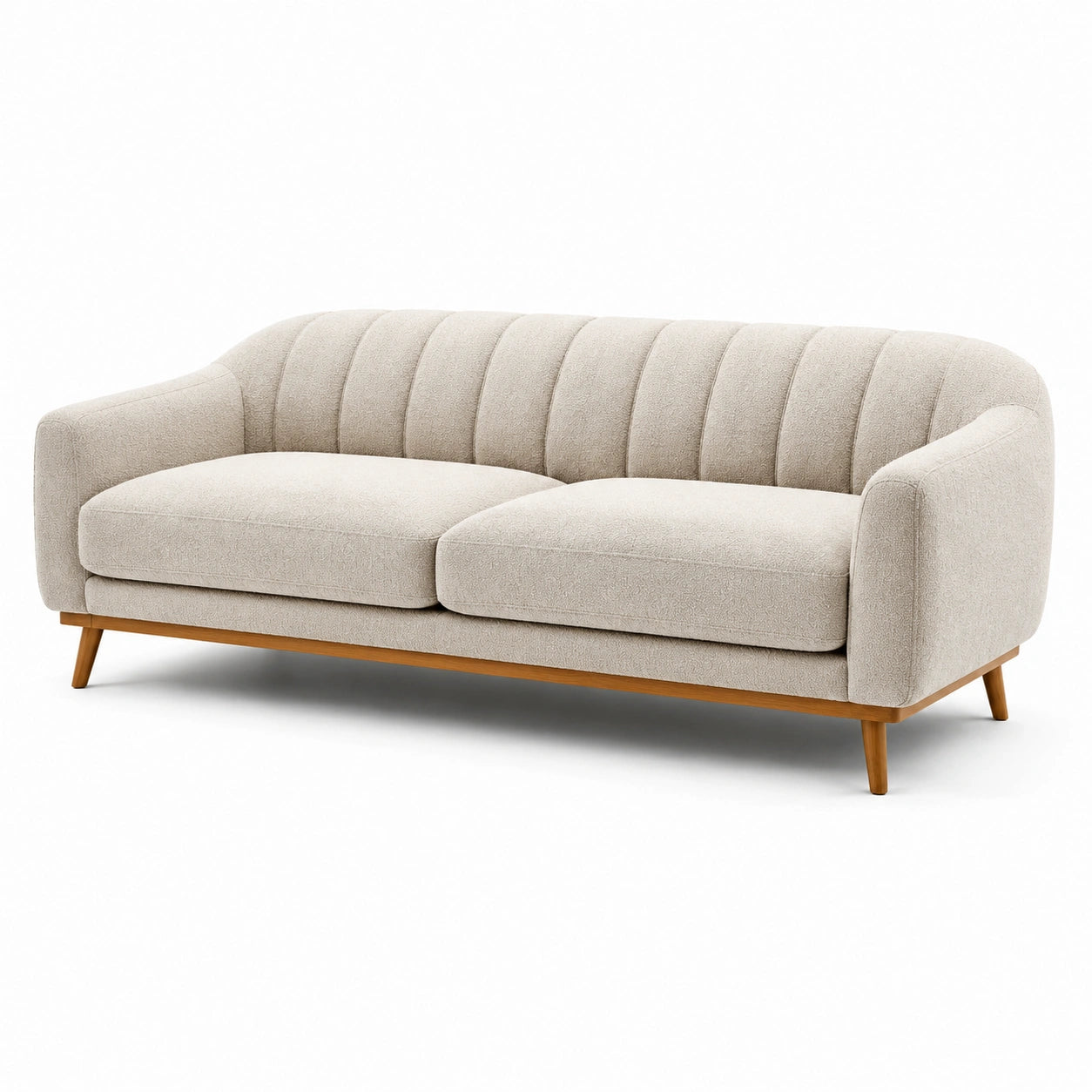 3-Sitzer Stoffsofa Beige mit Holzrahmen