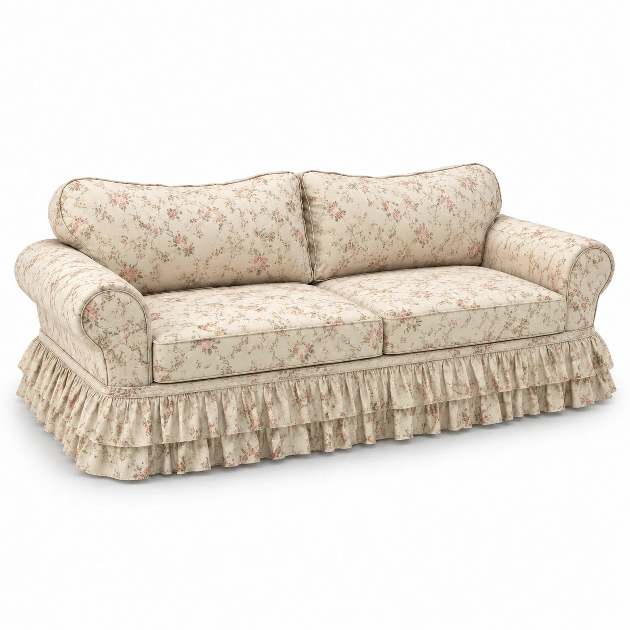 Dreisitzer Sofa Baumwollstoff Blumendruck Beige