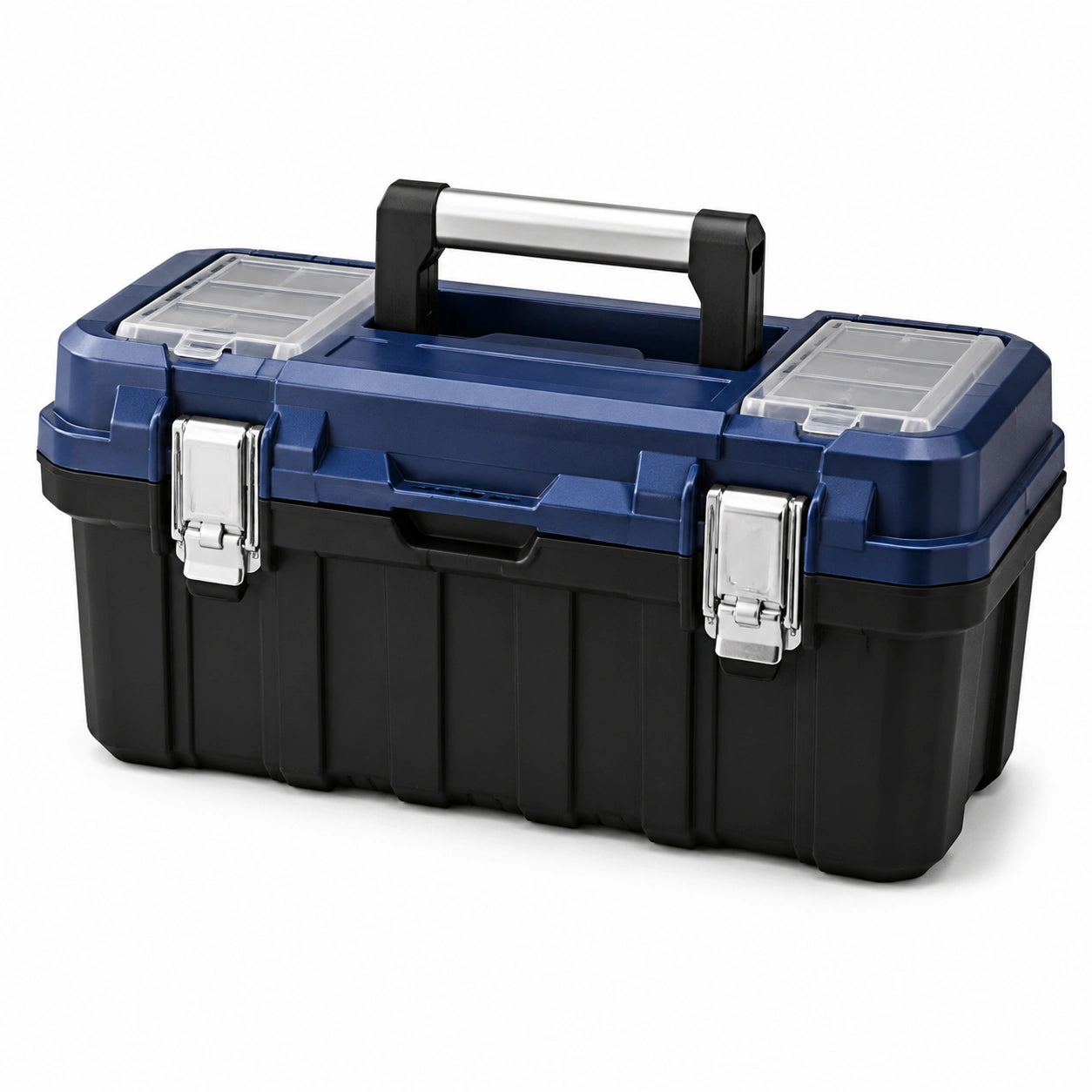 Werkzeugbox aus Polypropylen Schwarz/Blau mit Metallelementen
