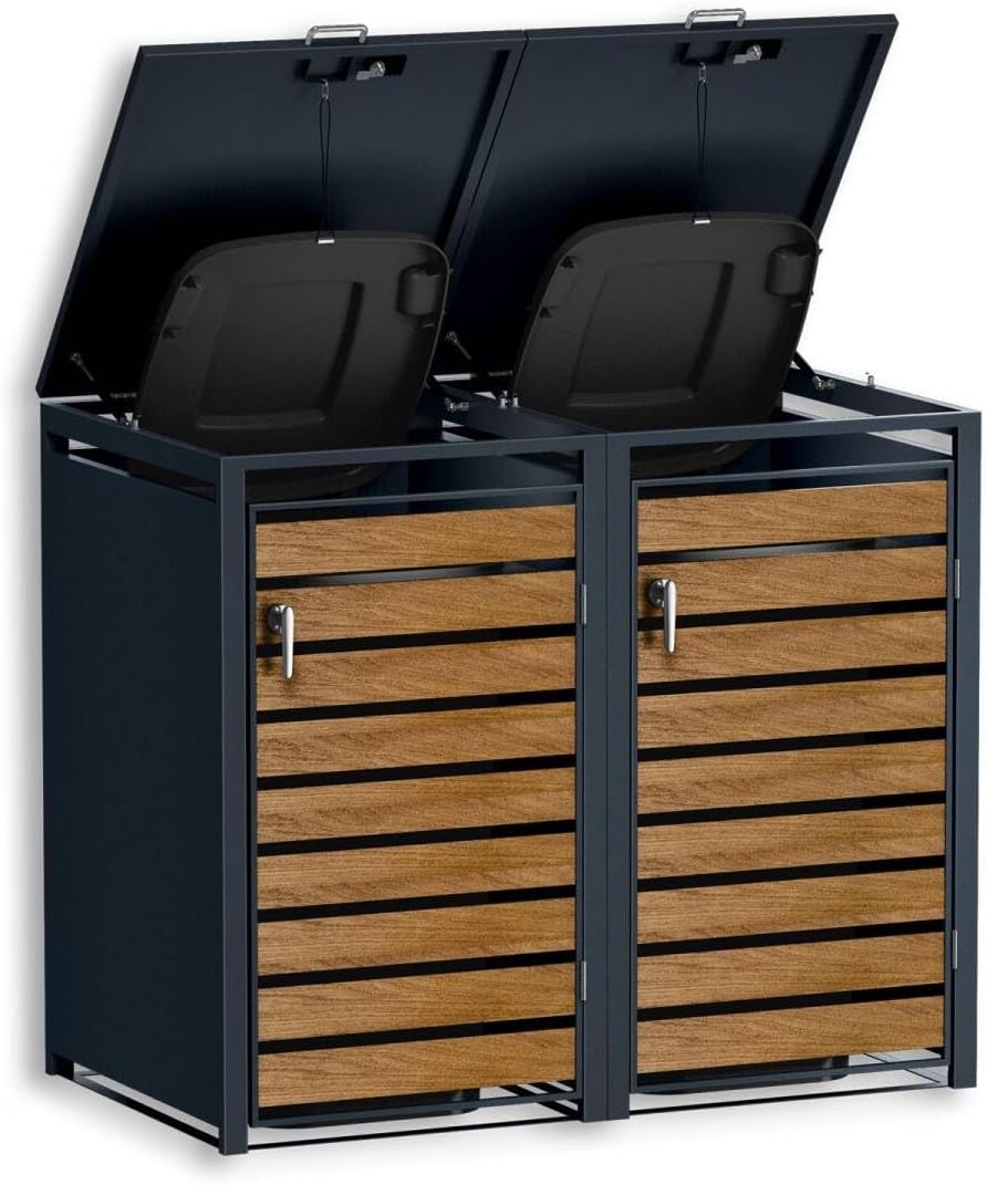Metzler Mülltonnenbox in Anthrazit & Holzoptik 2er 240 l, 80,00 cm, 50,30 kg, 332 cm, Geräuschlos