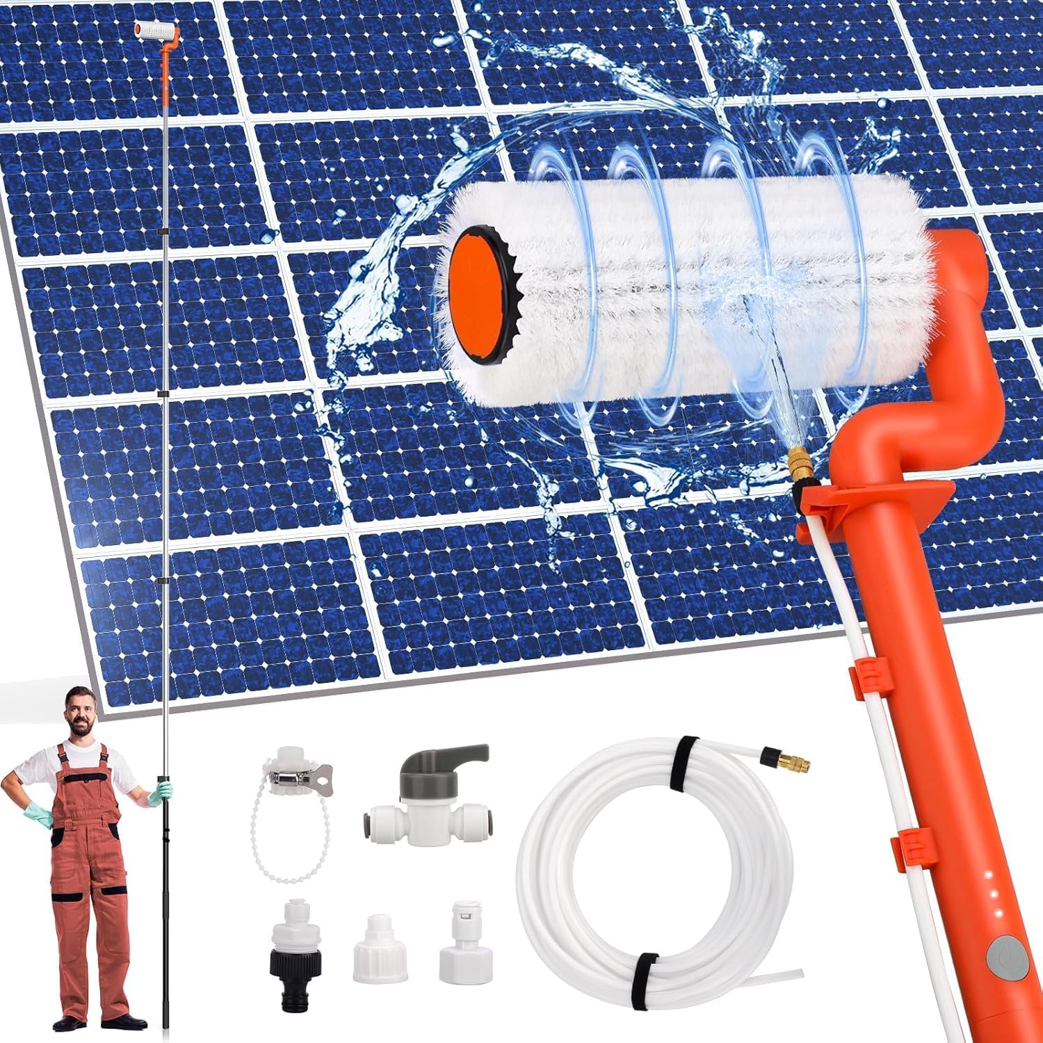 Elektrische Teleskop Waschbürste 6,2m - ShinePick Reinigungsbürste mit Teleskopstiel, 200 mm, 1,85 m, 6,2 m, Aluminium