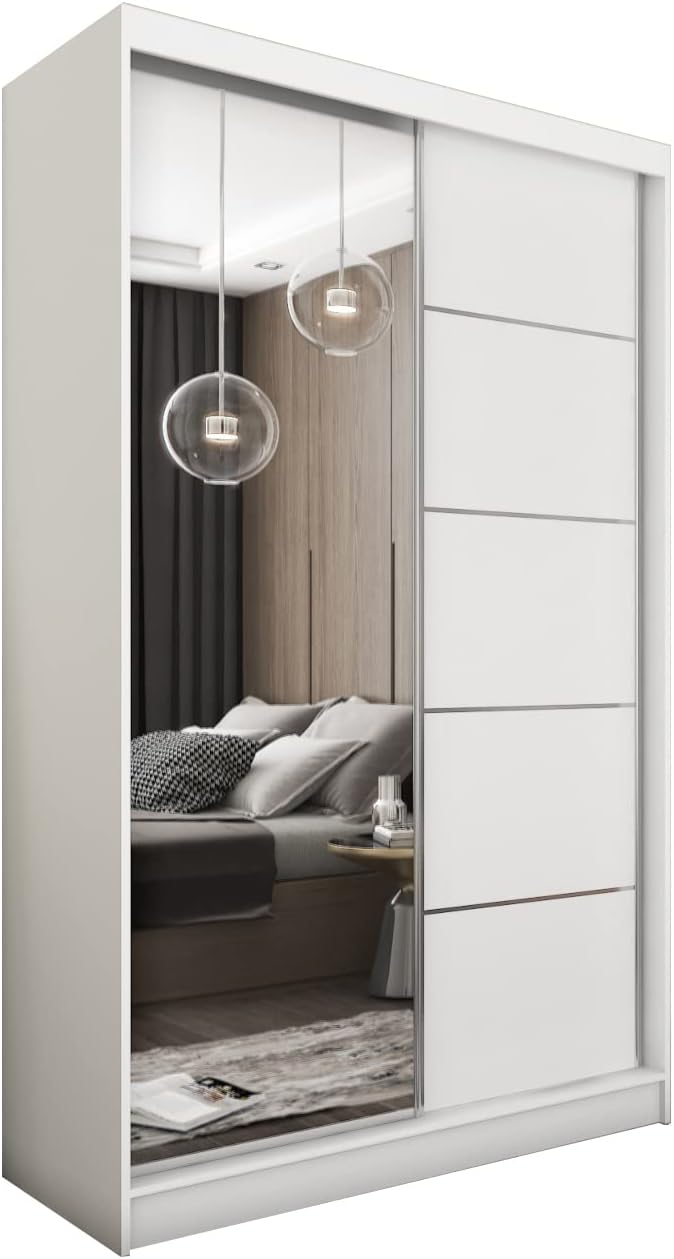MEBLINI Kleiderschrank mit Spiegel, Schwebetürenschrank, Schlafzimmerschrank, 120 cm, 216 cm, 61 cm