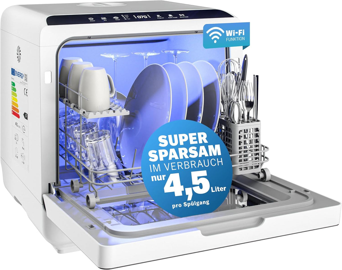 MONZANA Tischspülmaschine ohne Wasseranschluss App Funktion sparsamer Verbrauch 4,5 l 6, Geschirrspüler, 46 cm, 27 cm