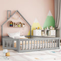 Merax Kinderbett Bodenbett 140 × 200 cm Hausbett mit Rausfallschutz & Lattenrost, Matratze, Praktisch, Grau