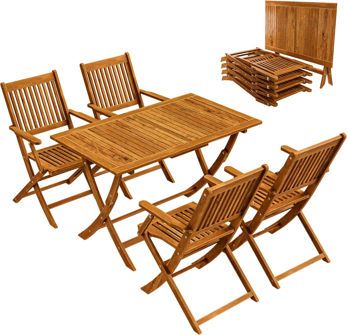 Casaria Gartenmöbel Set Wetterfest Klappbar Akazie 5-TLG. FSC-Zertifiziert Holz Armlehne, Tisch, 80 kg, 160 kg, Massivholz