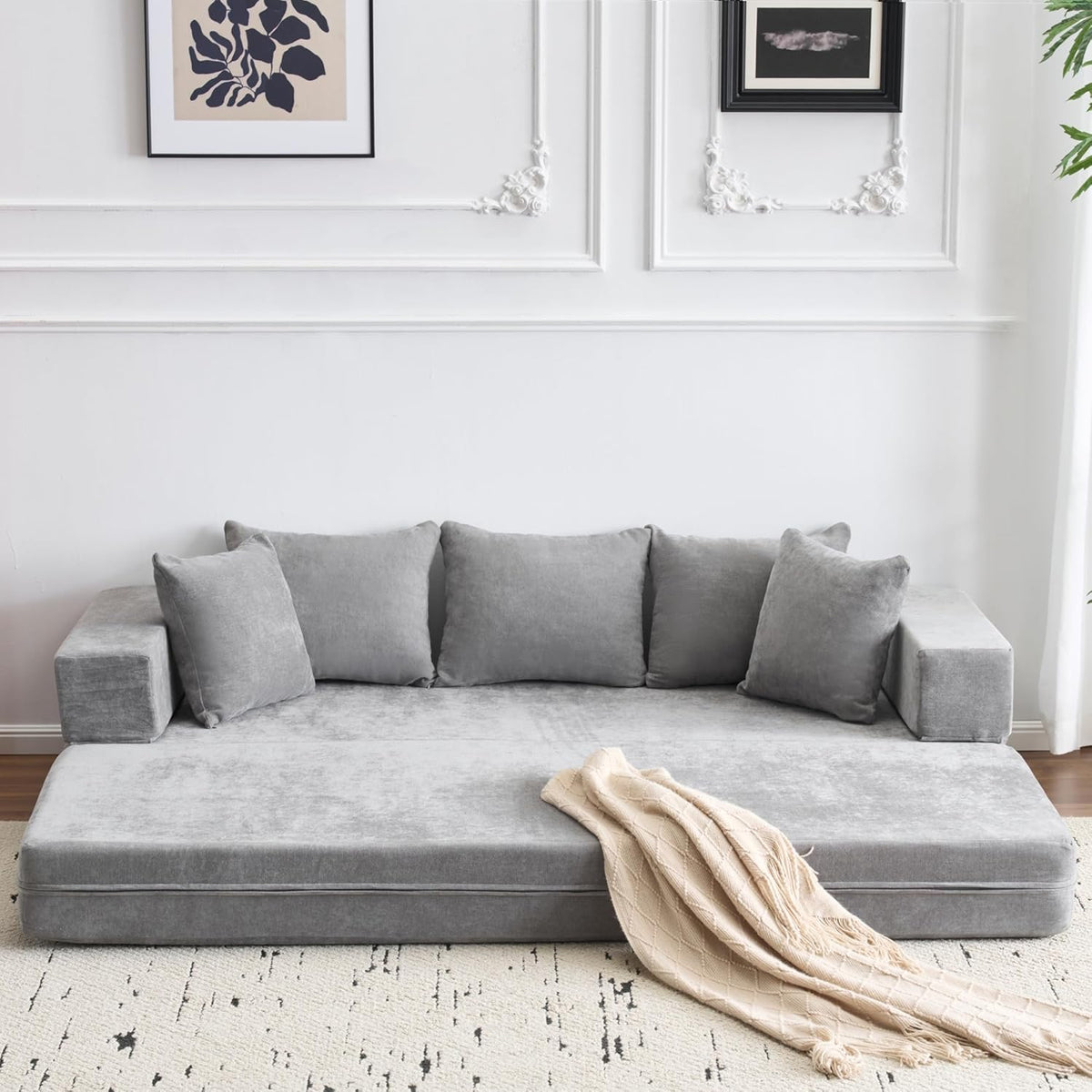 Sofa Schlaf 200 × 140 cm eslohnt, Faltbares Bodensofa mit 5 Kissen, 20 cm Dick-Gute Unterstützung, Faltbare Gästematratze, Öko-Tex-Zertifiziert
