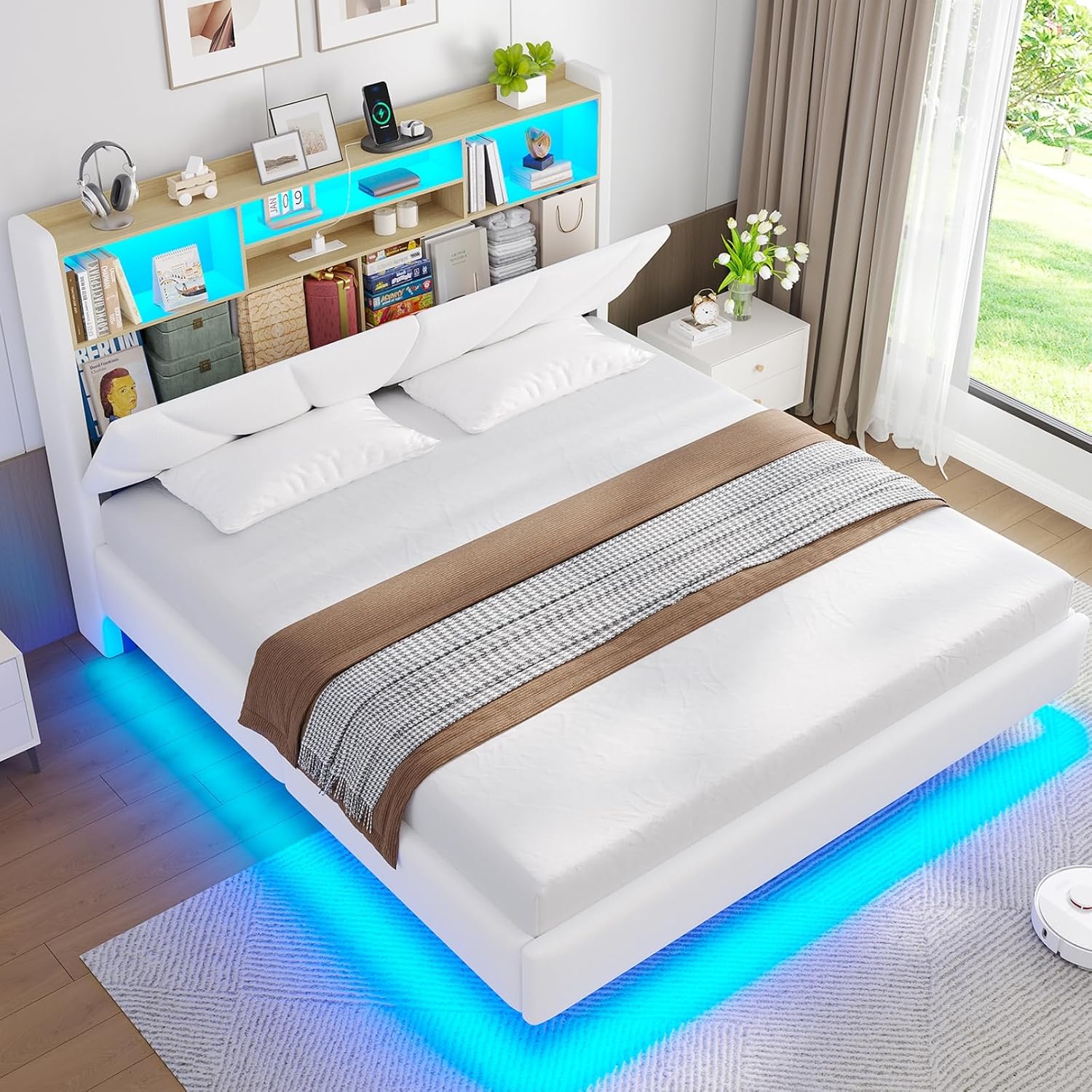Brinlawb Schwebebett, Jugendbett, Matratze, 200 cm, LED, Kunststoff
