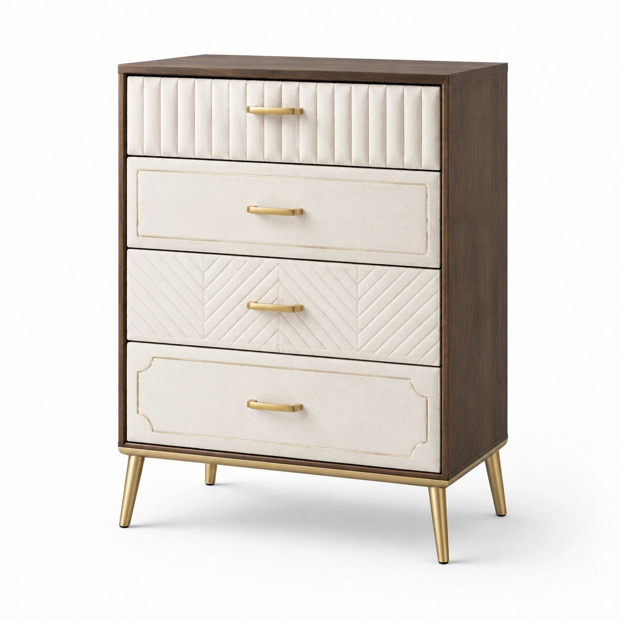 Kommode aus Holz und Metall mit 4 Schubladen, beige