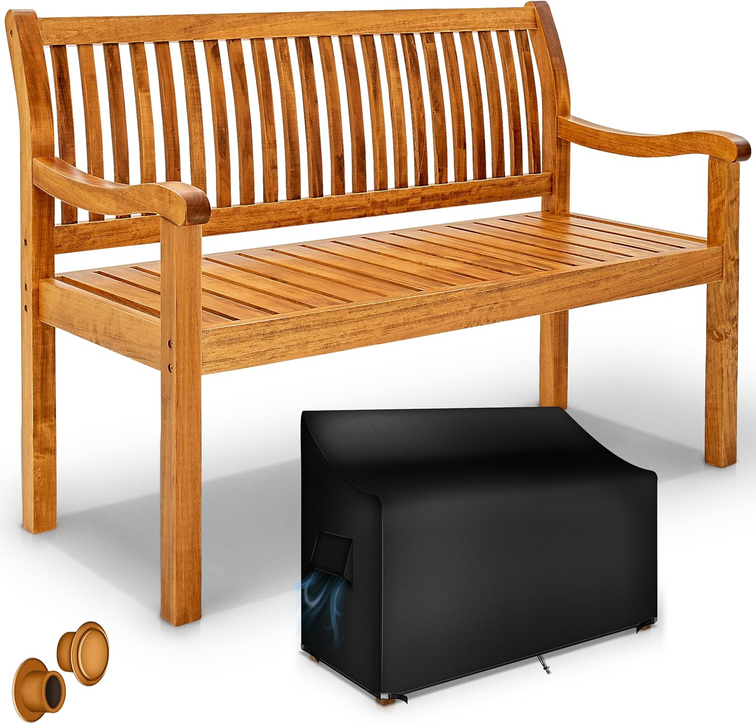 Tillvex Gartenbank Holz 2-3 Sitzer inkl. Abdeckung wetterfest 125 cm, Sofa, Terrasse, 320 kg, Massivholz