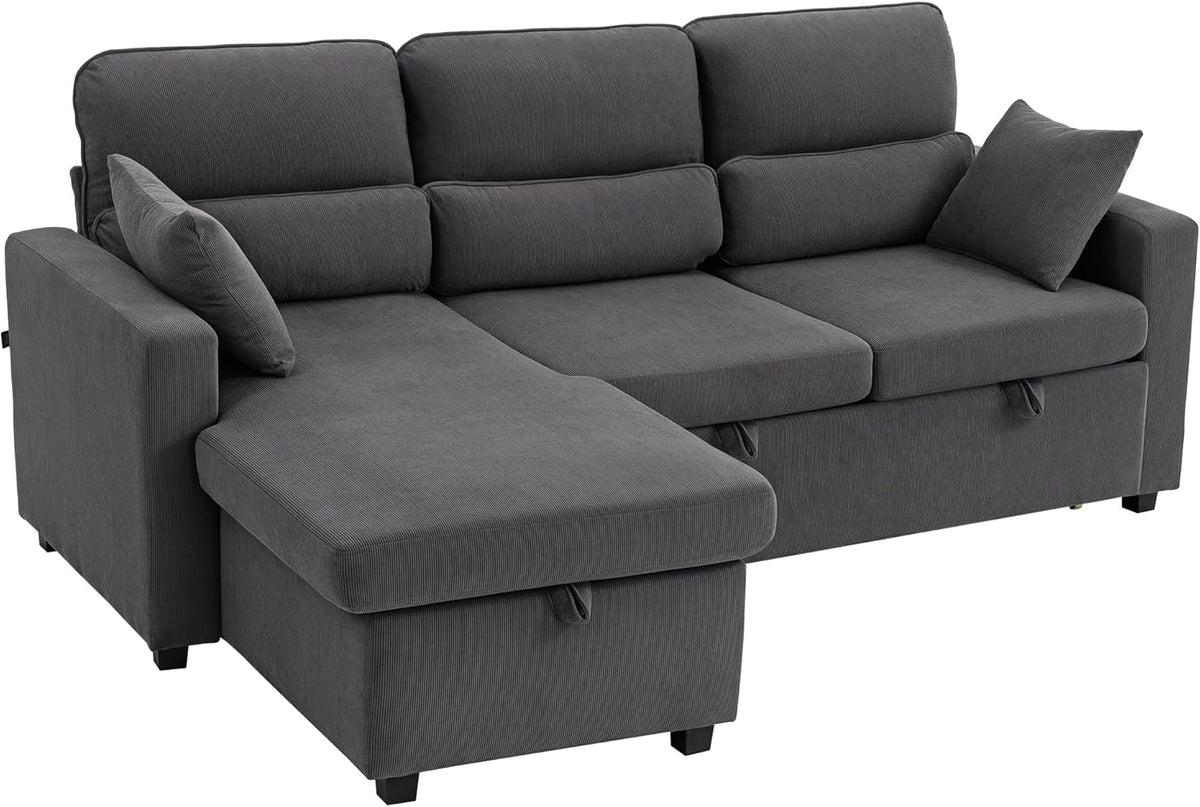 HOMCOM Ecksofa mit Schlaffunktion L-Form Sofa Schlafsofa mit Bettkasten, 400 kg, Montage erforderlich