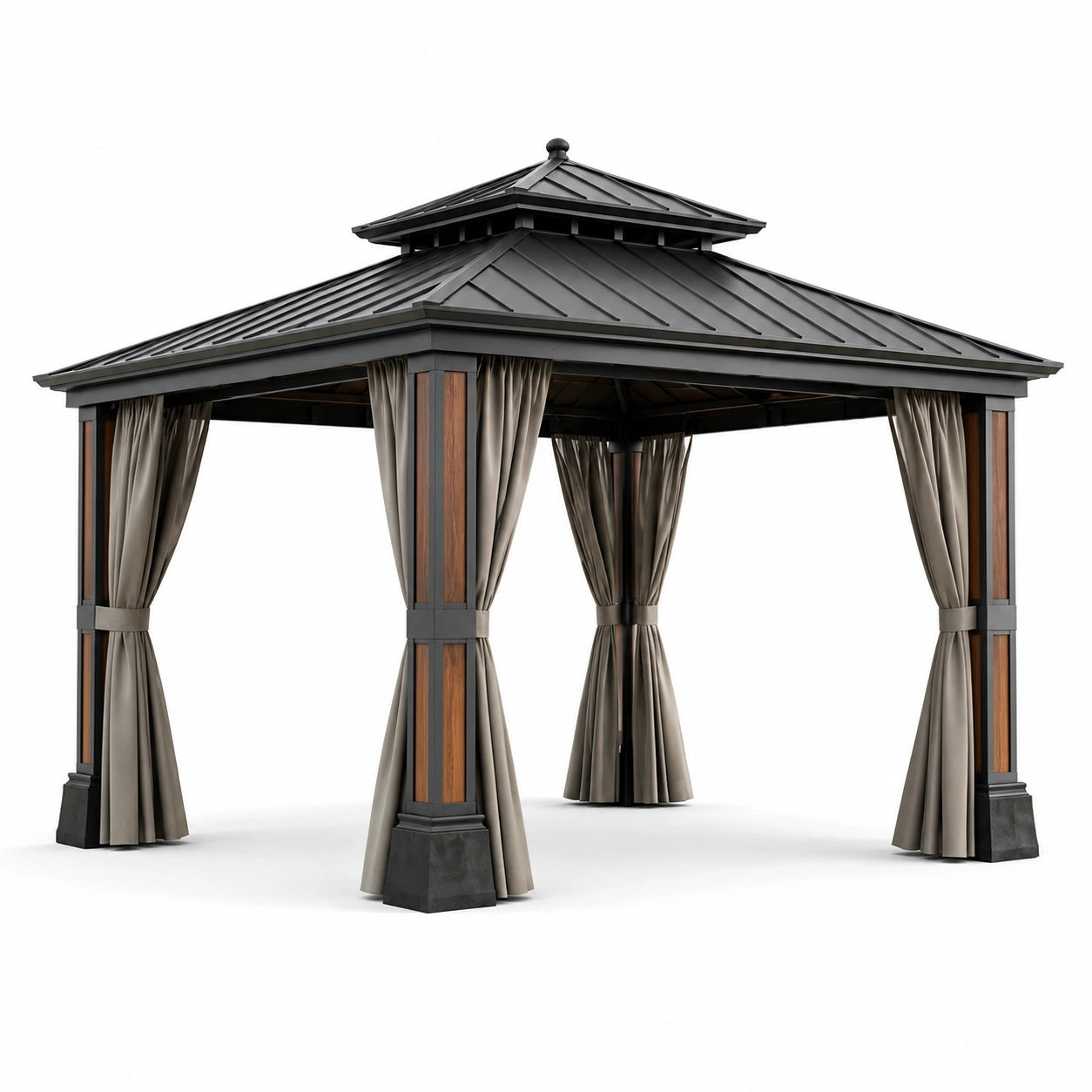 Pavillon aus Stahl mit Polyester Vorhängen, 300x300 cm