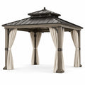 Sechseckiger Pavillon aus Stahl mit Polyester-Vorhängen, Dunkelgrau/Beige