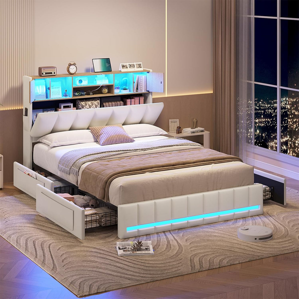 KIMENICH Bett 140 × 200 cm, Doppelbett, Matratze, APP, LED