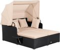 COSTWAY Sonnenliege Rattan für 2 Personen, Sonnenbett, Loungebett, 19,5 cm