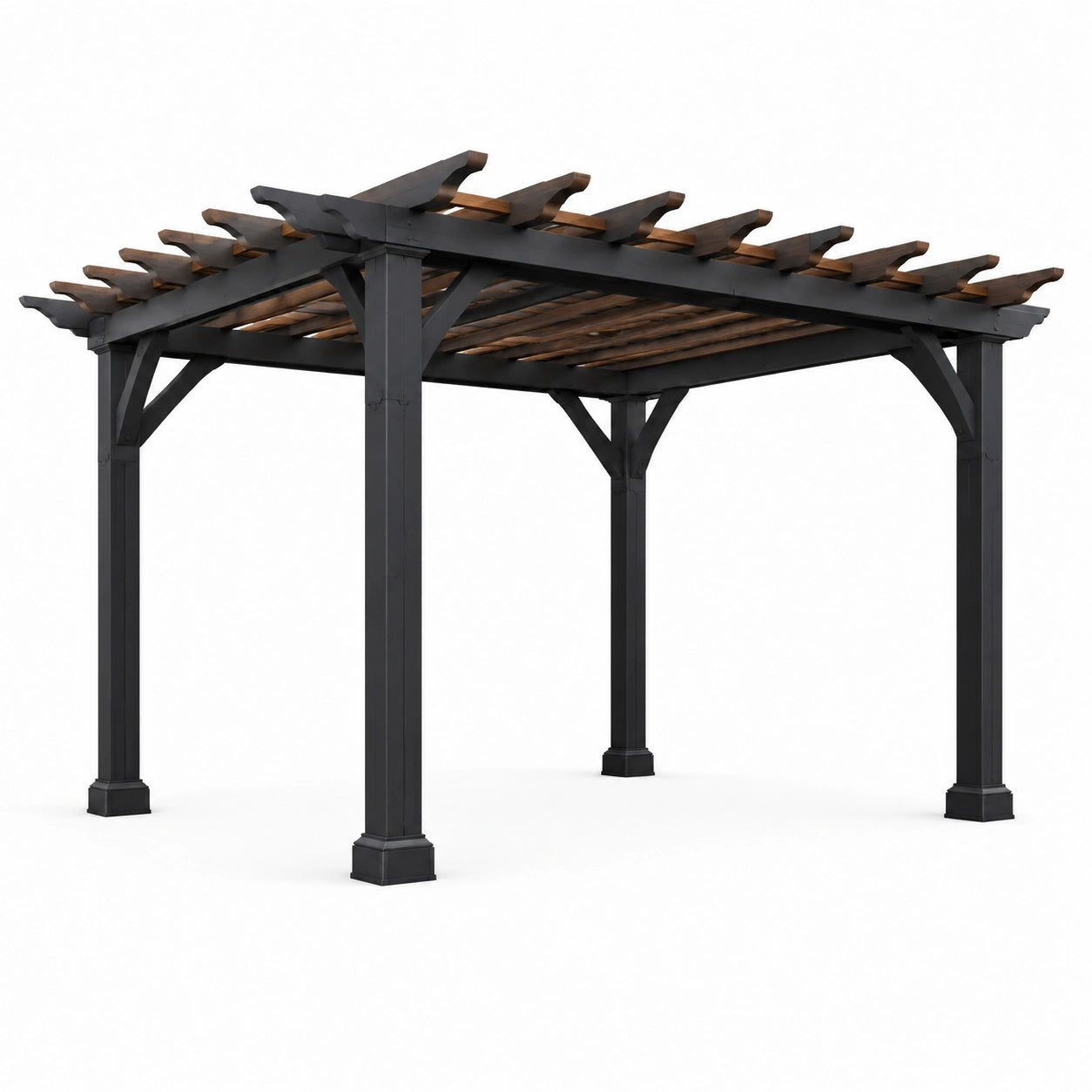 Metall und Holz Pergola rechteckig 300 cm x 300 cm Schwarz/Braun
