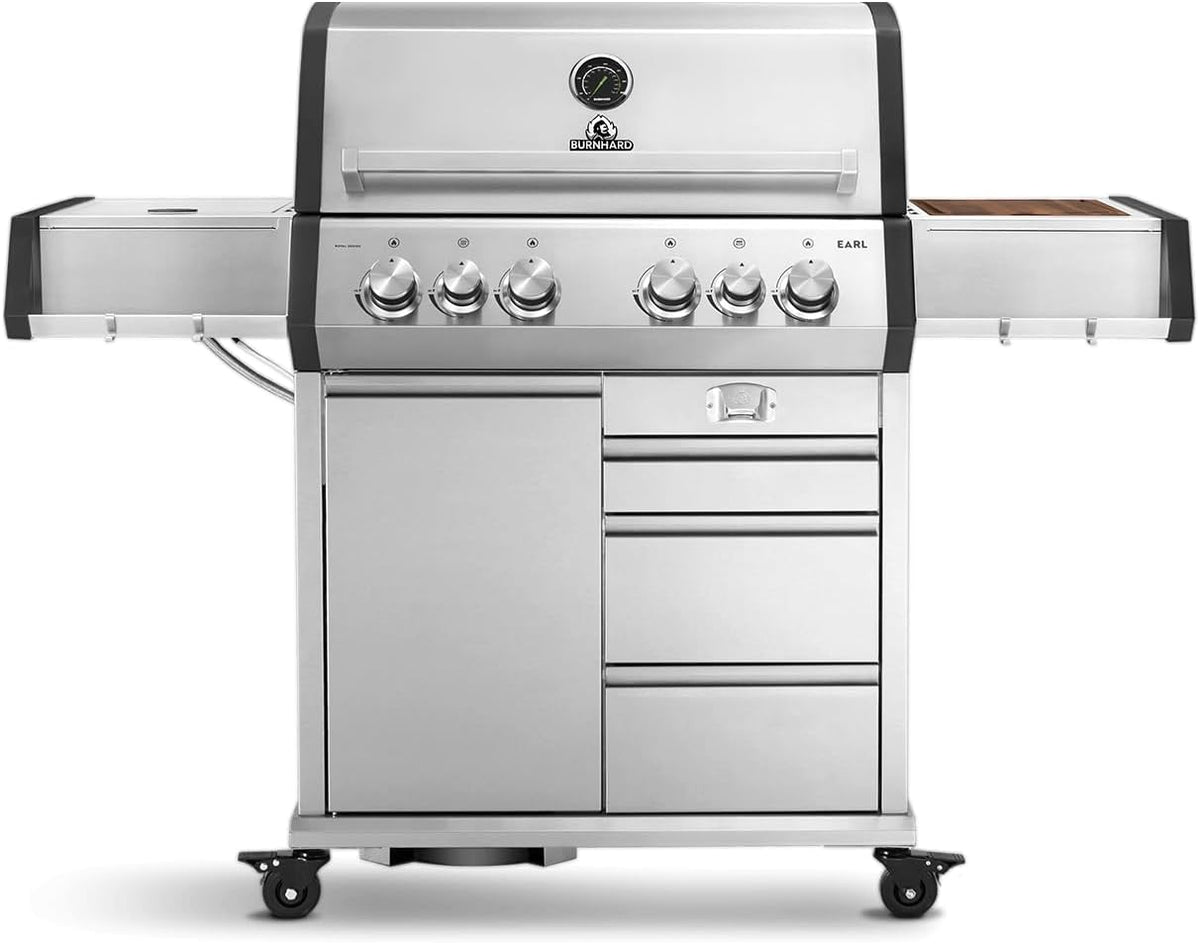 BURNHARD Gasgrill 4-Brenner inkl. Heckbrenner, Seitentisch, Unterschrank, 11 kg, 6 l, Edelstahl