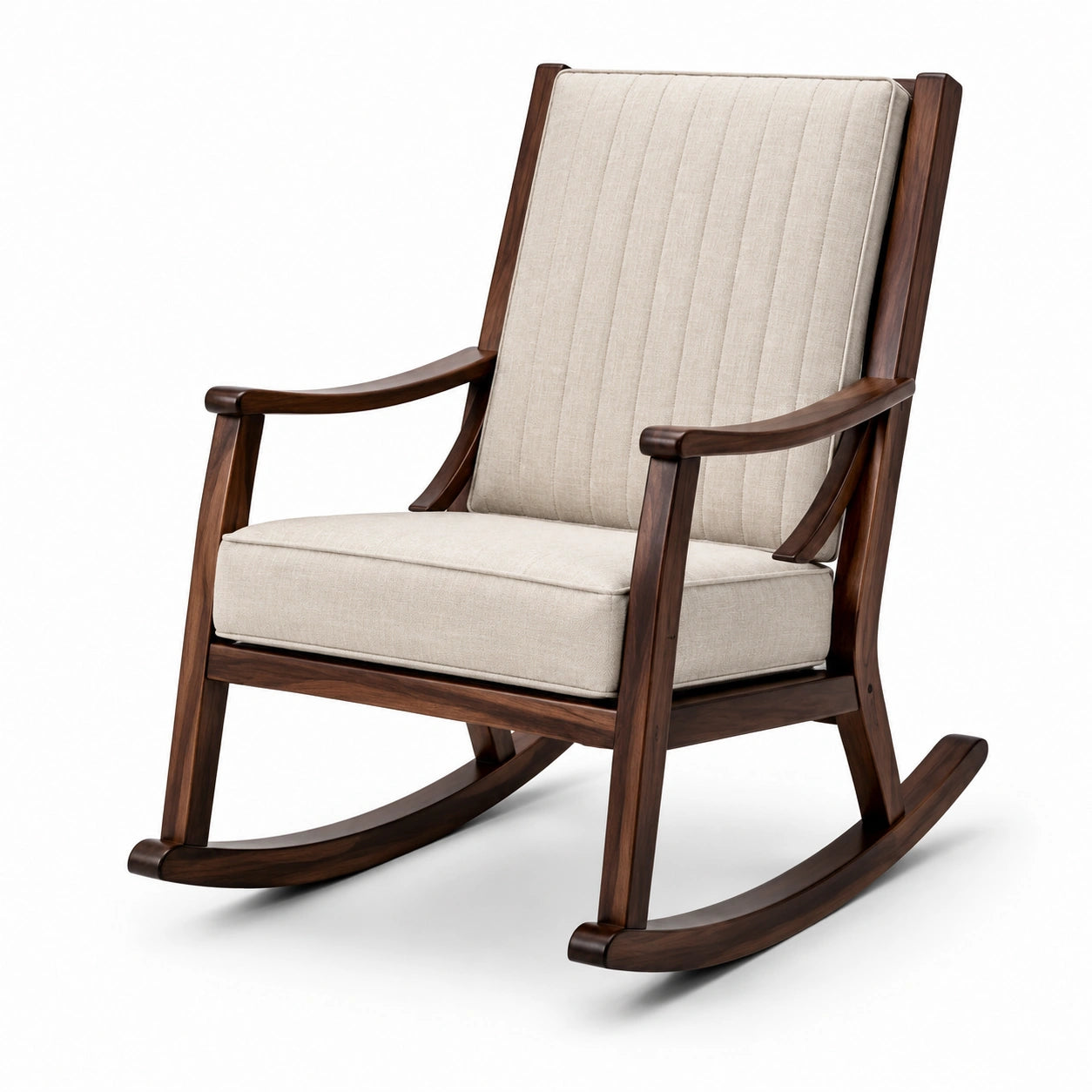 Schaukelstuhl Massivholz mit Leinenpolsterung Beige 70cm x 85cm x 100cm