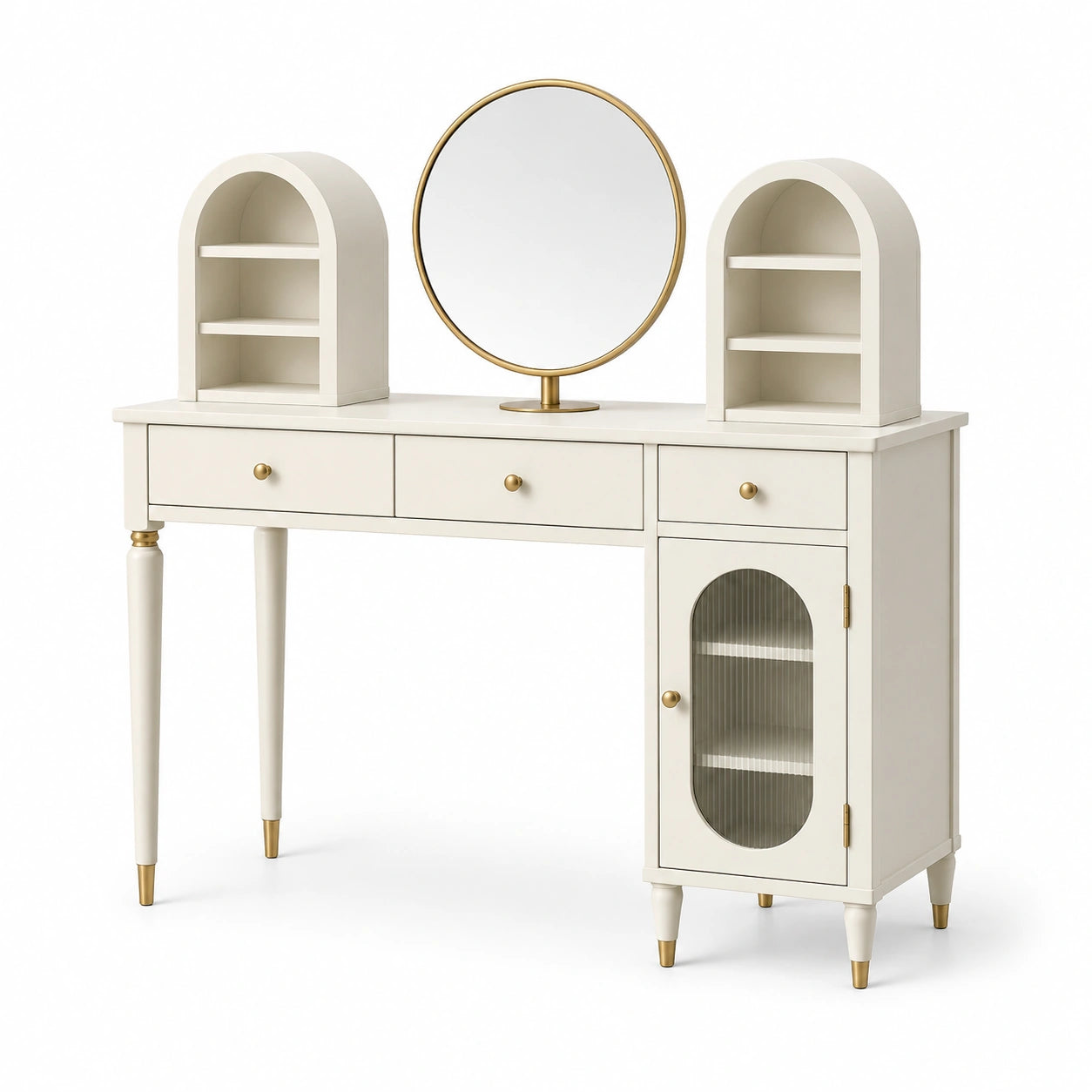 Schminktisch mit Spiegel und Stauraum, Beige, Holz, 120x40x140 cm