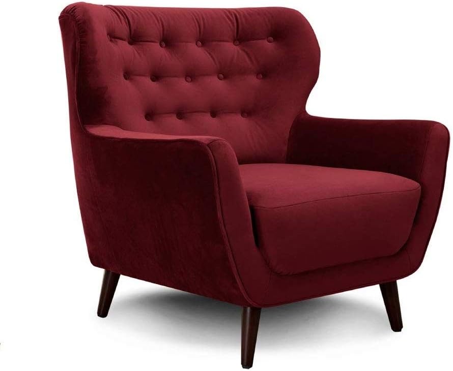 CAVADORE Sessel Abby / Retro-Polstersessel im Samt-Look mit Knopfverzierung / 87 × 89 ×, Dreisitzer-Sofa, 88 cm, 57 cm, 44 cm, Rot