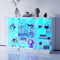 Lvifur Glasvitrine LED Beleuchtung und Glastüren, Praktisch, Vitrinenschrank, Verstellbare Einlegeböden, Weiß