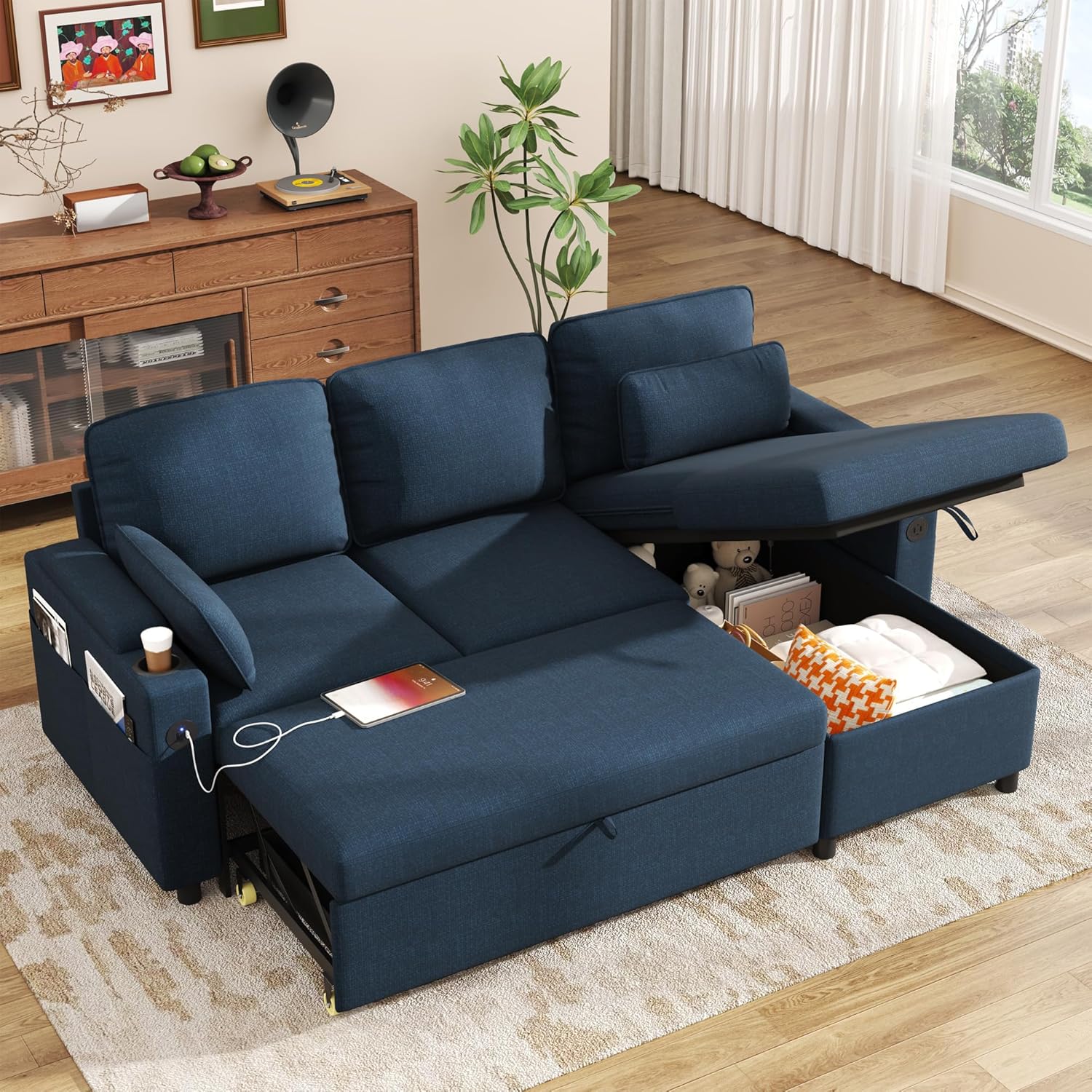 DURASPACE Schlafsofa Ausziehbar 2 in 1 Sektional Couches Schlafcouch mit Lagerung, Bett, Ecksofa