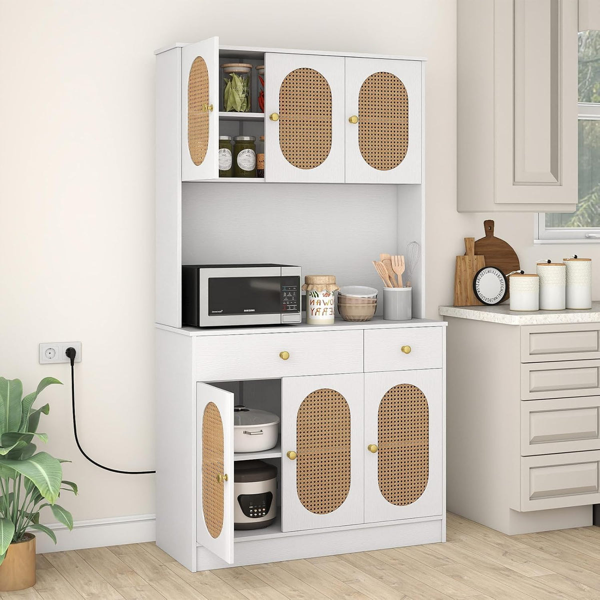 COSTWAY Küchenschrank Holz, Vorratsschrank, Buffetschrank, 180 cm, Verstellbare Regale