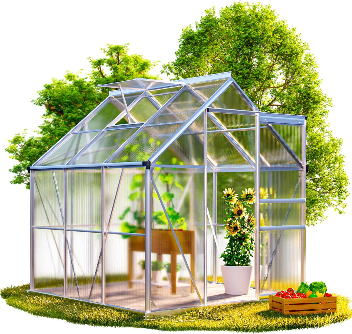 GARDEBRUK Gewächshaus Aluminium 3,6m2 190 × 190 cm inkl. Dachfenster Tomatenhaus, 195 cm, 4 mm