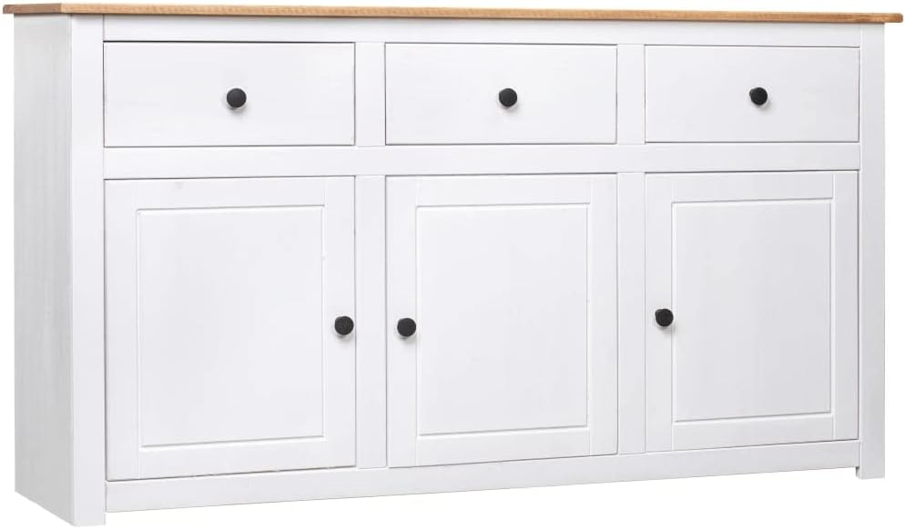 VidaXL Massivholz Panama-Kiefer Sideboard mit 3 Schubladen 3 Türen Kommode Beistellschrank, Mehrzweckschrank, 80 cm
