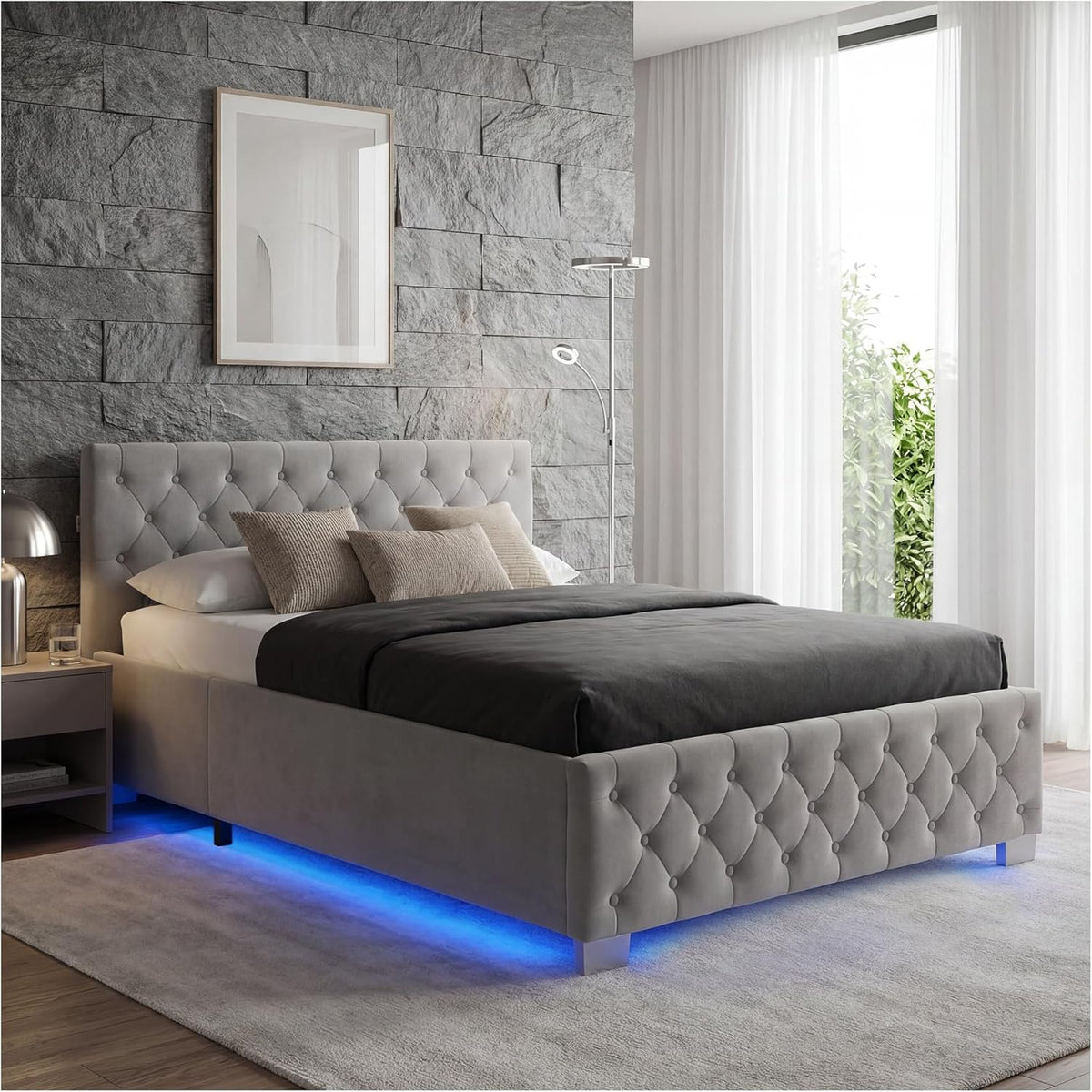 Tectake Chesterfield, Bett, Polsterbett, 200 cm, 250 kg, 83 cm, 47 cm, LED-Beleuchtung