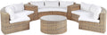 Beliani 9-Sitzer Lounge Set Rattan Gold braun rund mit Auflagen weiß Couchtisch Severo, 25 kg, Aluminium
