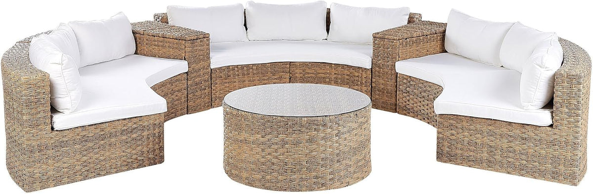 Beliani 9-Sitzer Lounge Set Rattan Gold braun rund mit Auflagen weiß Couchtisch Severo, 25 kg, Aluminium