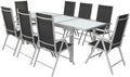 Villana Garten-Essgruppe, Gartensessel, Tisch, 220 cm, 90 cm, 75 cm, 5 mm, Aluminium, Silber