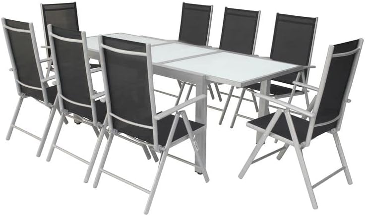 Villana Garten-Essgruppe, Gartensessel, Tisch, 220 cm, 90 cm, 75 cm, 5 mm, Aluminium, Silber