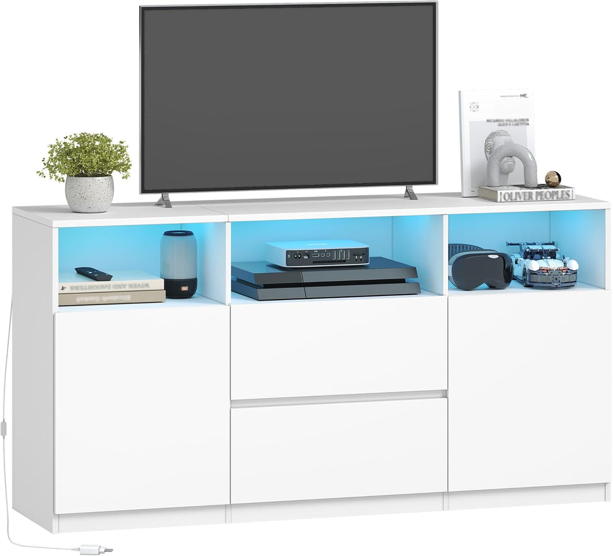 Hzuaneri TV-Schrank mit RGB LED-Beleuchtung(25 Farben), Fernsehtisch, Fernsehschrank, 76 cm, 38,6 kg, 65 kg