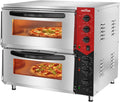 CROSSON Professional Doppel Pizzaofen mit 50 * 50 CM Schamottstein, 12 mm, 6000 W, 6-8 Minuten, 350 °C, 230 V, Edelstahl