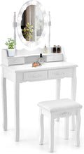 COSTWAY Schminktisch mit LED-Beleuchtung, Schreibtisch, Frisiertisch, 145 cm, Massivholz