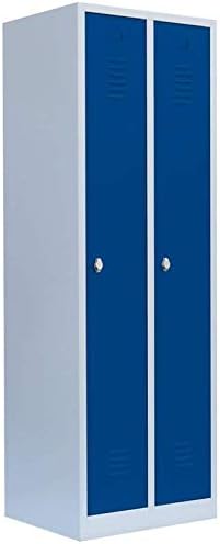 Lüllmann Spind komplett montiert grau/blau 180 × 60 × 50 cm (HxBxT) Stahl-Kleiderspind, Stahl-Kleider-Schrank, Garderobenschrank, 300 mm, 500 mm