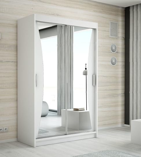 A&J MöbelLand Schwebetürenschrank NIKO Kleiderschrank 2-türig mit Spiegel, Optisch, Schlafzimmer, 16 mm, 120 cm, 160 cm, 180 cm, Aluminium