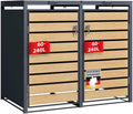 Floordirekt Mülltonnenbox 2er Mülltonnen für 60-240 l - Anthrazit mit Holzdekor - inkl., Garten