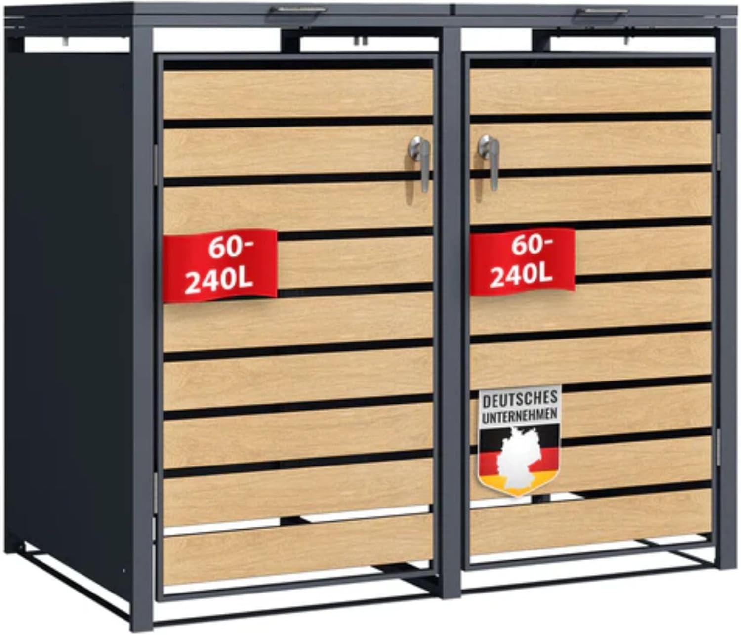 Floordirekt Mülltonnenbox 2er Mülltonnen für 60-240 l - Anthrazit mit Holzdekor - inkl., Garten