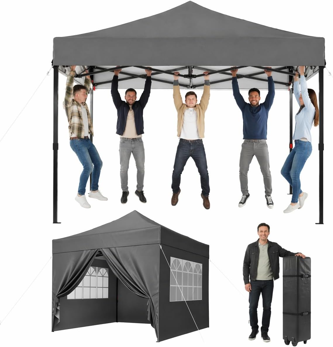 Aoxun Faltpavillon 3 × 3 m Wasserdicht Stabil, Gartenzelt, 2000 mm, 10 Minuten