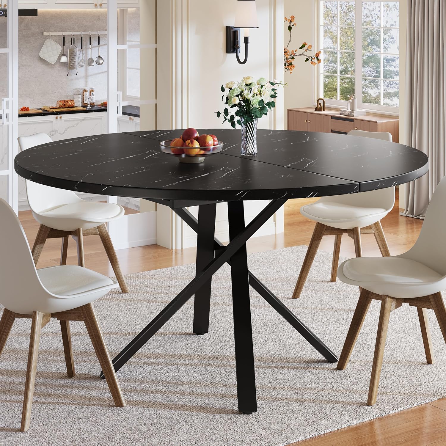 Merax Runder Esstisch Ausziehbar für 4-8 Personen, Rundtisch, Praktisch, 100 cm, 140 cm, 60 kg, 5 cm
