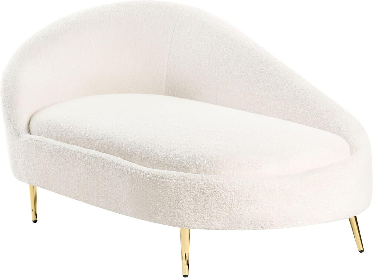 Beliani Chaiselongue Links Bouclé Creme weiß gesteppt mit Metallgestell Gold Valreas, Minimalistisch, Innenbereich