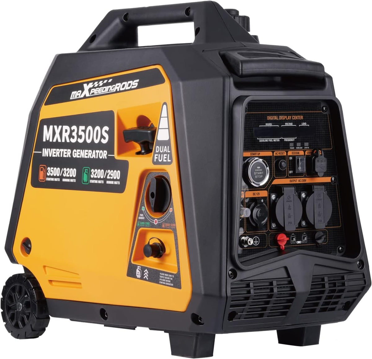 MaXpeedingrods Stromgenerator Inverter 3500 W Generator Gas Leise mit Elektrostarter, 3200 W, LED