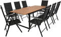 DEGAMO Gartenset Garnitur RIVELLO 9-teilig (8X Klappsessel, Ausziehtisch, Hochlehnsessel, 90 cm, 150 cm, 200 cm, 25 mm, Aluminium, Schwarz