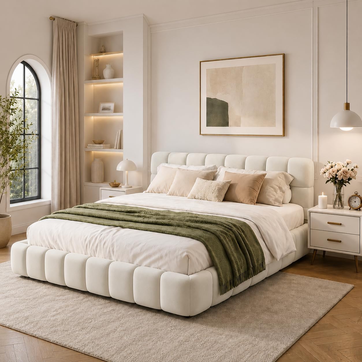 Bett Bubble Hoscullo, 200 cm, für Schlafzimmer und Gästezimmer, Polsterbett Doppelbett mit Lattenrost, Bettgestell mit Gepolstertes Kopfteil