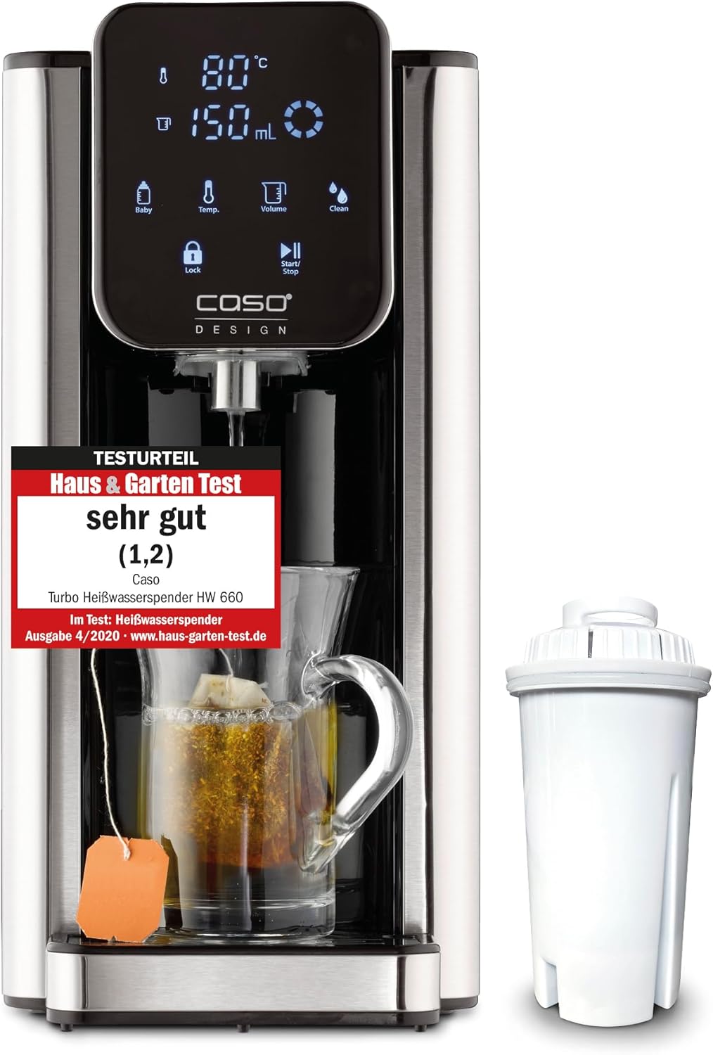 CASO HW 660 Heißwasserspender - heißes Wasser in wenigen Sekunden, Wasserkocher, 2600 W, 10 °C, 100 °C, 400 ml, 2,7 l, Edelstahl